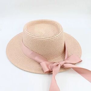 Pink Straw Hat with webbing